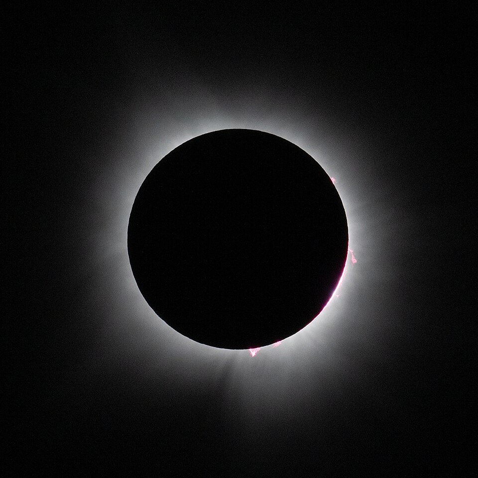 The 2024 total solar eclipse, with the sun’s corona glowing around the moon’s silhouette